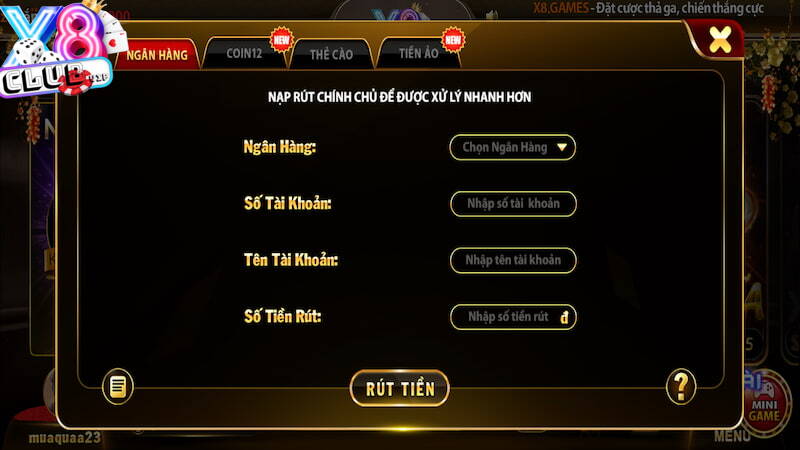 Rút tiền X8 Club bằng ngân hàng rất an toàn