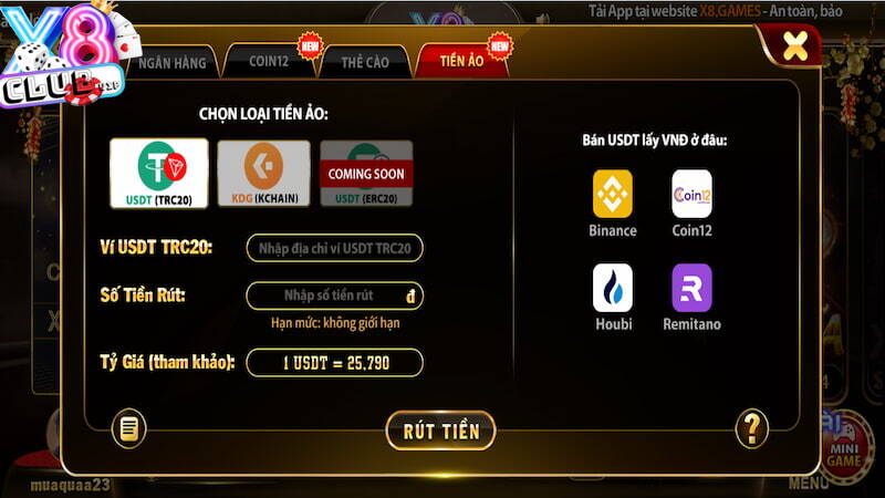 Có thể rút tiền tại X8 Club bằng tiền ảo