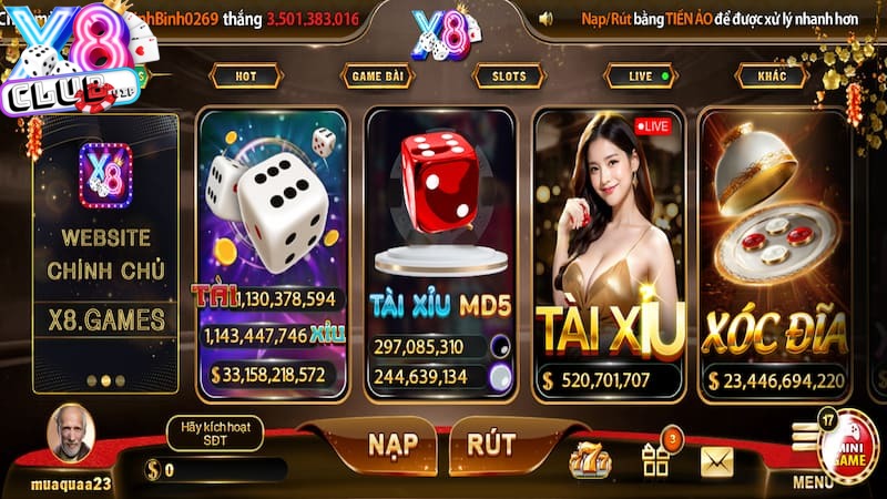 Tài xỉu X8 Club là trò chơi được yêu thích